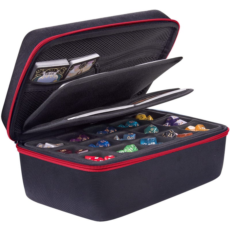 SIQUK Dice Storage Case Big Capacity DND Dice Case Dice Organizer Box With Handle and Double Removable Slotted Tray Dice Organizer Case for Dungeons Dragons and Other RPG Table Game Red - Image 2