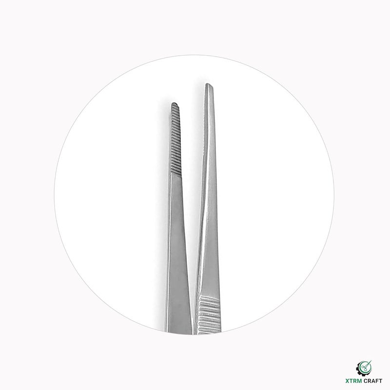 XTRM CRAFT Thumb Dressing Forceps, Mulipurpose Tweezer Stainless Steel, Serrated Tip Straight 8 Inch - Image 5