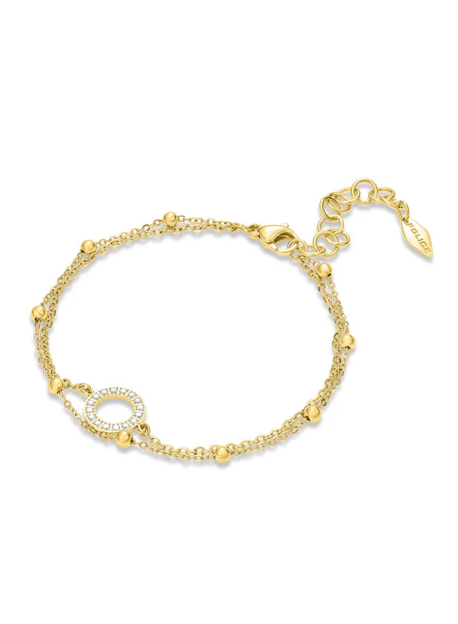POLICE Ayara Bracelet for Women Gold Plated Beads Twin-Chain with Crystal-Embedded Halo Charm