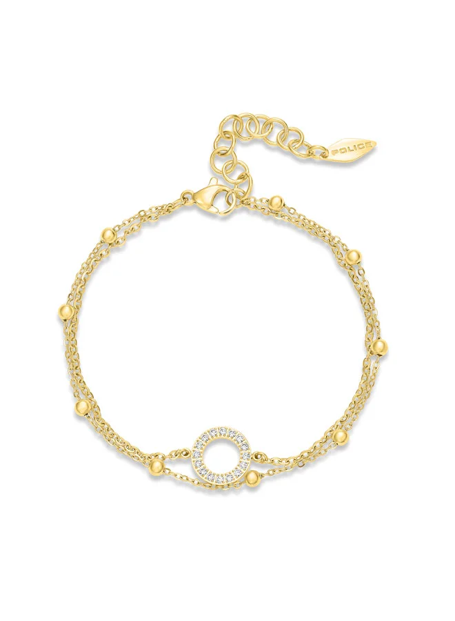 POLICE Ayara Bracelet for Women Gold Plated Beads Twin-Chain with Crystal-Embedded Halo Charm