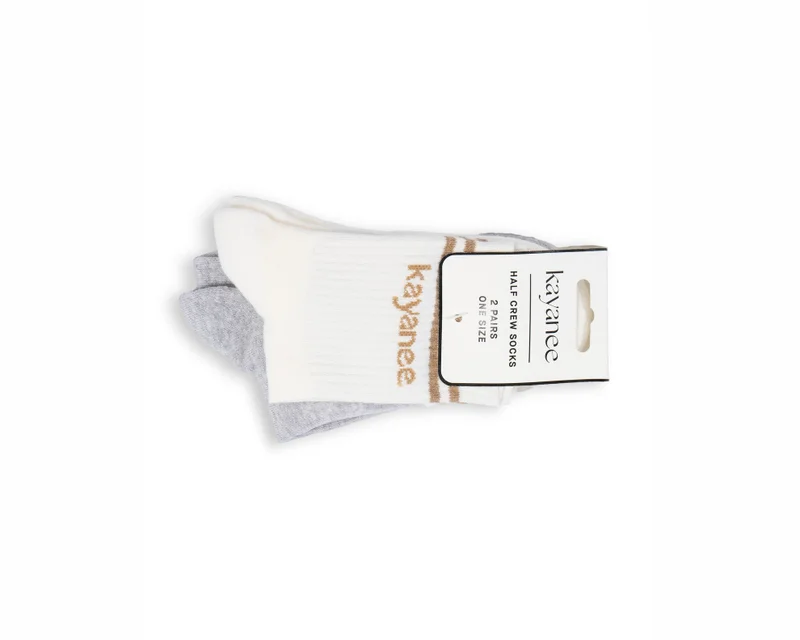 Kayanee Gym Socks Pack of 2 - (Grey Palm + White Logo)