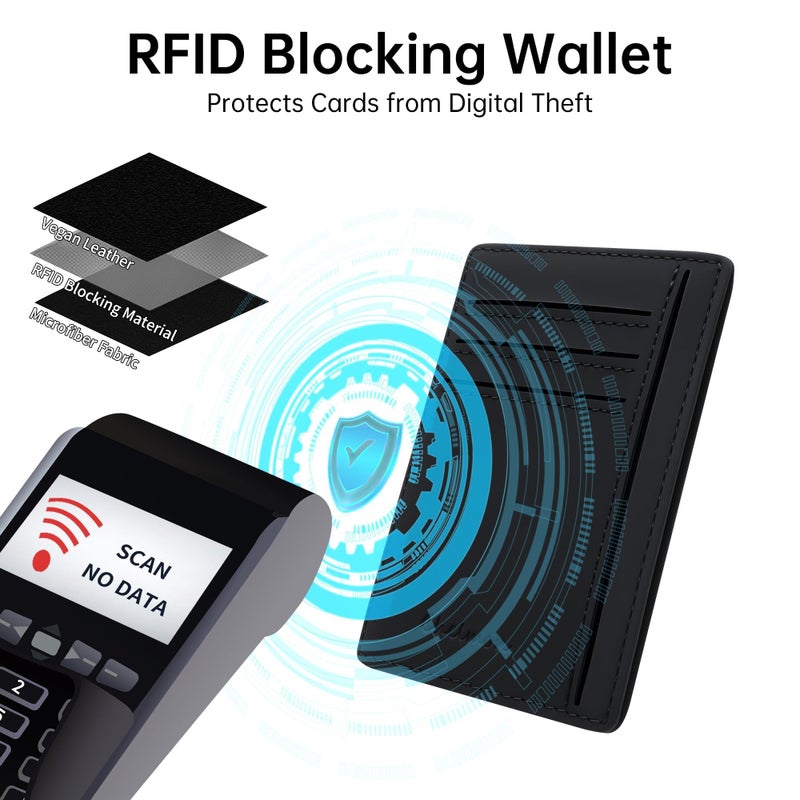 Chelmon Slim Wallet for Men, Minimalist Front Pocket RFID Blocking Credit Card Holder, Black Crazy Horse - Image 4