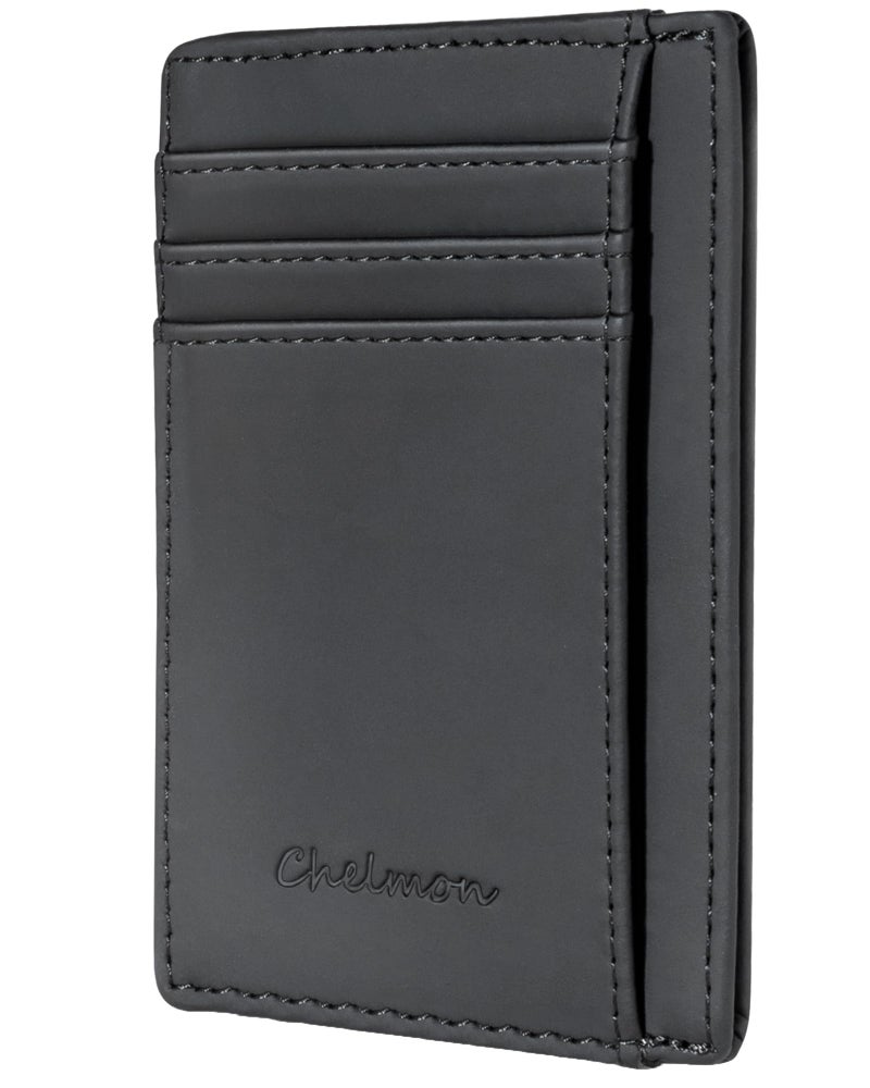 Chelmon Slim Wallet for Men, Minimalist Front Pocket RFID Blocking Credit Card Holder, Black Crazy Horse - Image 1