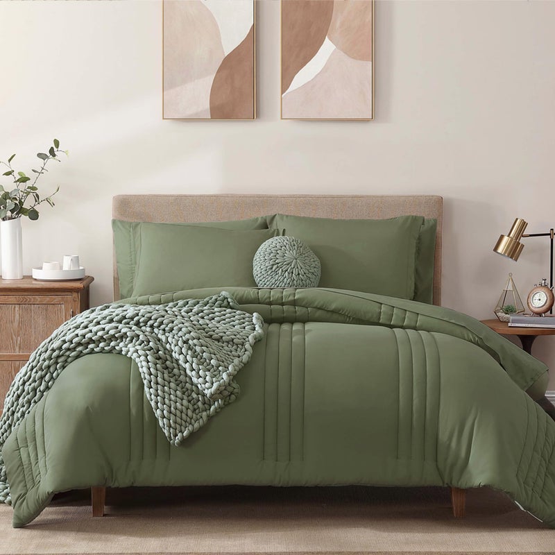 Monbix Queen Comforter Set - 7 Pieces Light Sage Green Bed in a Bag Queen Bedding Sets with Comforters, All Seasons Comforter Bed Set with Sheets, Pillowcases & Shams - Image 1