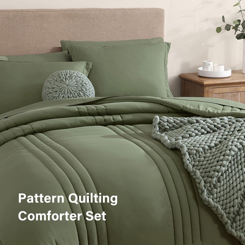 Monbix Queen Comforter Set - 7 Pieces Light Sage Green Bed in a Bag Queen Bedding Sets with Comforters, All Seasons Comforter Bed Set with Sheets, Pillowcases & Shams - Image 3