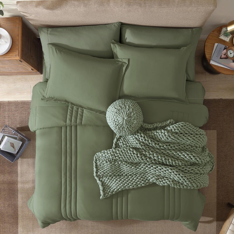 Monbix Queen Comforter Set - 7 Pieces Light Sage Green Bed in a Bag Queen Bedding Sets with Comforters, All Seasons Comforter Bed Set with Sheets, Pillowcases & Shams - Image 5