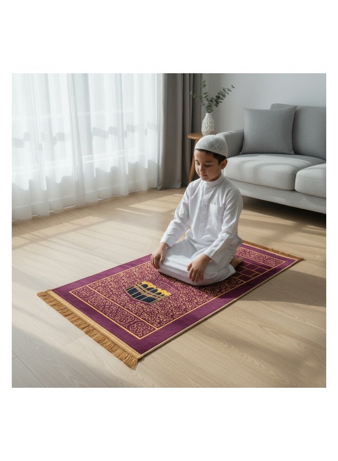 فابينني سجادة صلاة للأطفال والمراهقين 50×100 سم سجادة صلاة مدمجة للكبار للمسجد والسفر، خفيفة الوزن وضيقة مع قاعدة مضادة للانزلاق وسطح مخملي ناعم، سجادة صلاة إسلامية كستنائية - Image 1