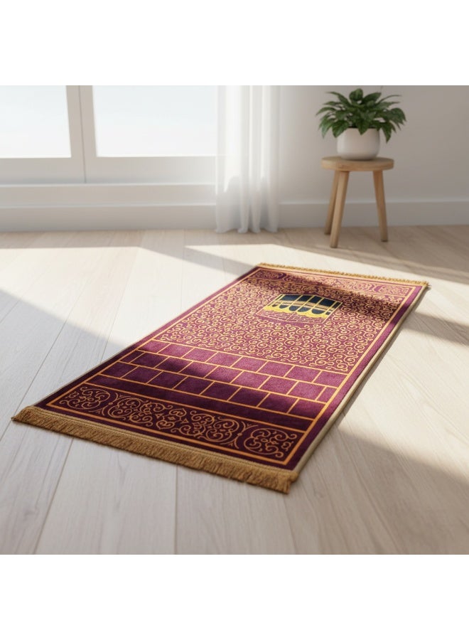 فابينني سجادة صلاة للأطفال والمراهقين 50×100 سم سجادة صلاة مدمجة للكبار للمسجد والسفر، خفيفة الوزن وضيقة مع قاعدة مضادة للانزلاق وسطح مخملي ناعم، سجادة صلاة إسلامية كستنائية - Image 2