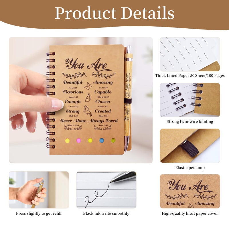 Tarevaniwa 20 Pcs/10 Set Christian Gifts Prayer Journal Set, Bible Verse Pens & Scripture Small Spiral Notebook, Bulk Inspirational Church Notes Notebook Supplies - Faith Based Gifts for Women, Christian Stuff - Image 2