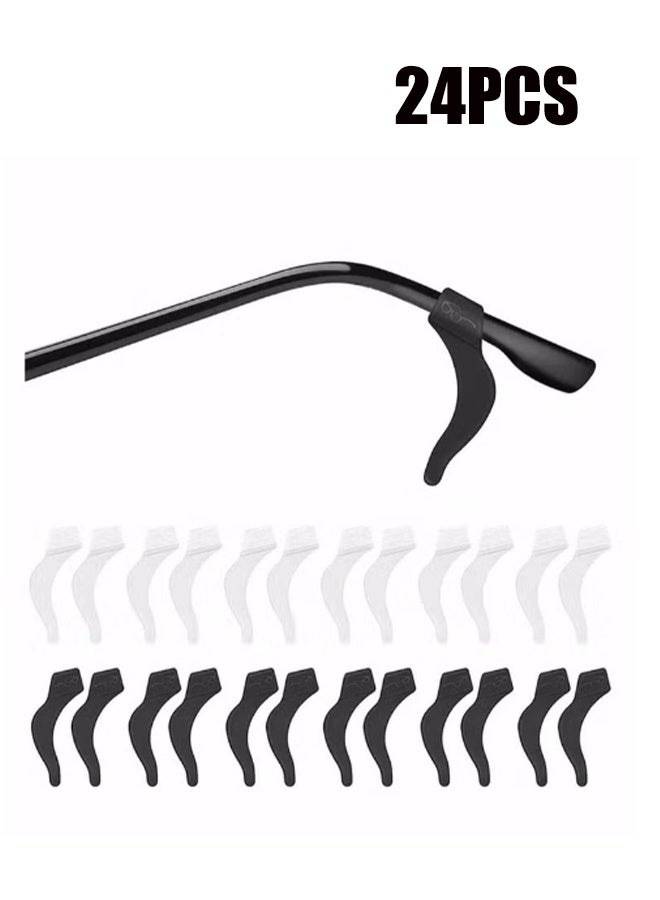 YJ 24 Pairs of Glasses Ear Clamp Non Slip Glasses Holder Premium Silicone Glasses Ear Hook Glasses Temple Tip Reading Glasses Sunglasses Sleeve Retainer, White and Black - Image 1