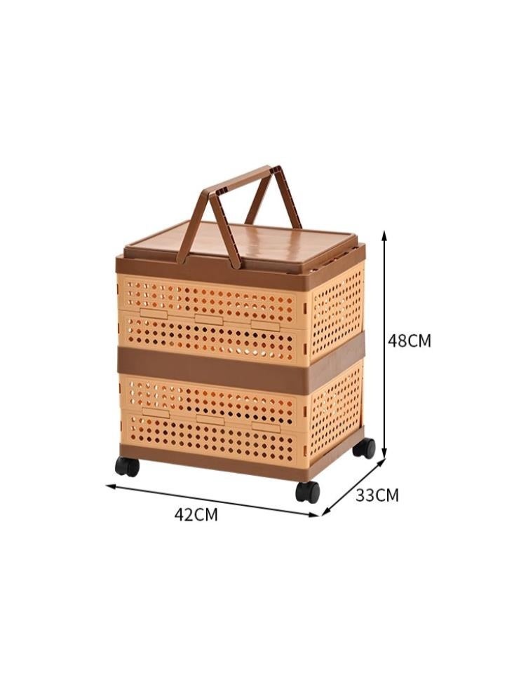 Multifunctional folding storage box, portable large-capacity storage box with universal wheels and lid, suitable for home and camping (2 layers) - Image 2
