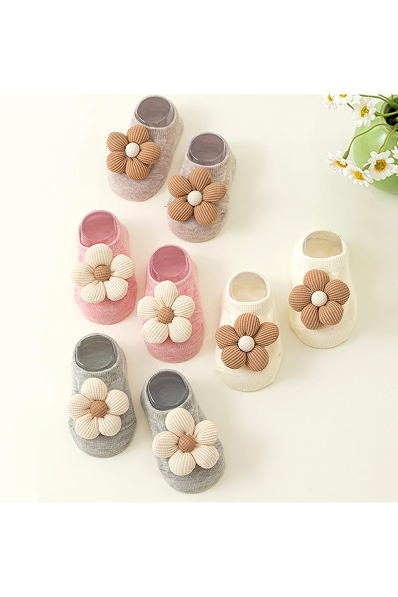 السيد باندا جوارب للبنات الصغيرات، 4 قطع من الجوارب المزينة بالزهور غير قابلة للانزلاق للاطفال - Image 3