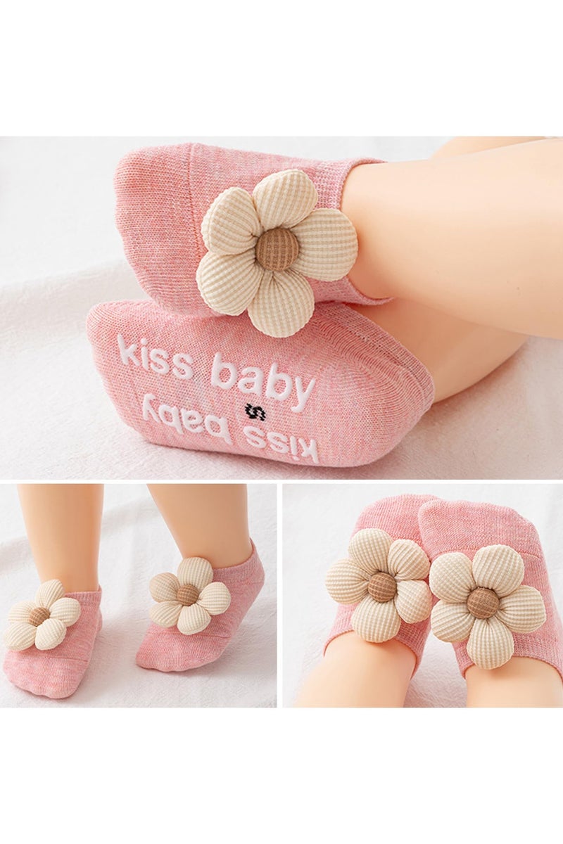 السيد باندا جوارب للبنات الصغيرات، 4 قطع من الجوارب المزينة بالزهور غير قابلة للانزلاق للاطفال - Image 4