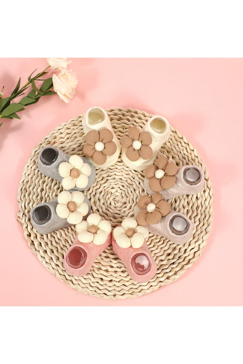 السيد باندا جوارب للبنات الصغيرات، 4 قطع من الجوارب المزينة بالزهور غير قابلة للانزلاق للاطفال - Image 5