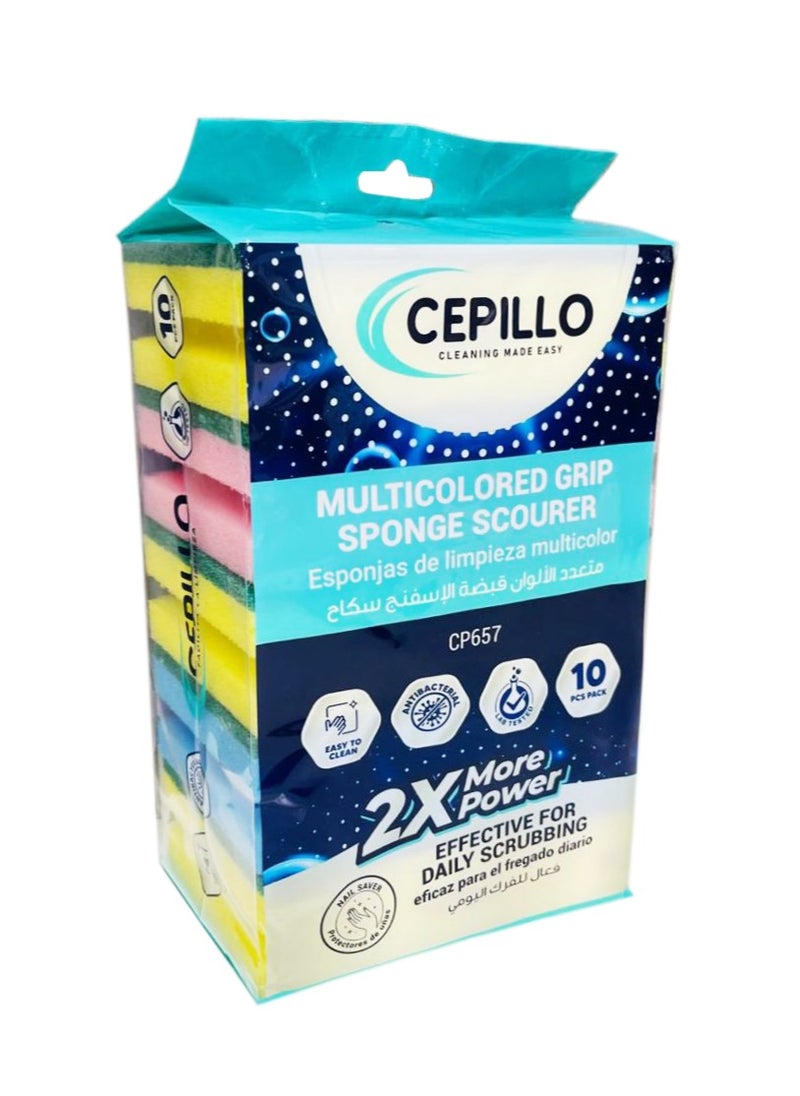 CEPILLO اسفنجة قبضة متعددة الالوان | اسفنجة غسيل الصحون | فرك | اسفنجة تنظيف المطبخ - مجموعة متعددة الألوان مكونة من قطعتين  - Image 3