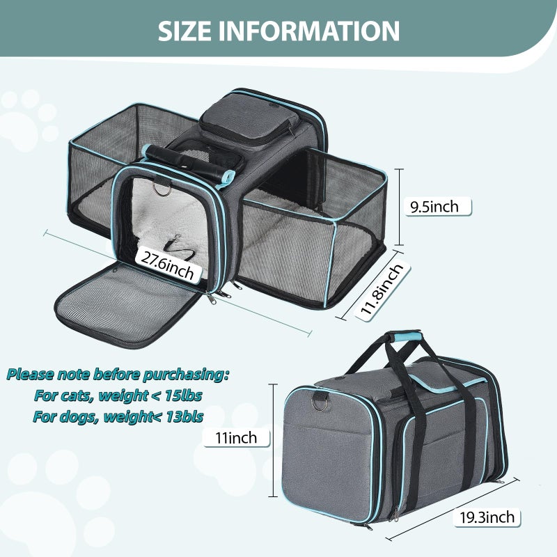 Pesen Expandable Dog & Cat Carrier, Airline Approved Soft Pet Carrier, Breathable & Collapsible Design, Ideal for Small Dogs, Cats, Rabbits and Other Small Animals â€“ Larger Expansion Area for Comfort - Image 4
