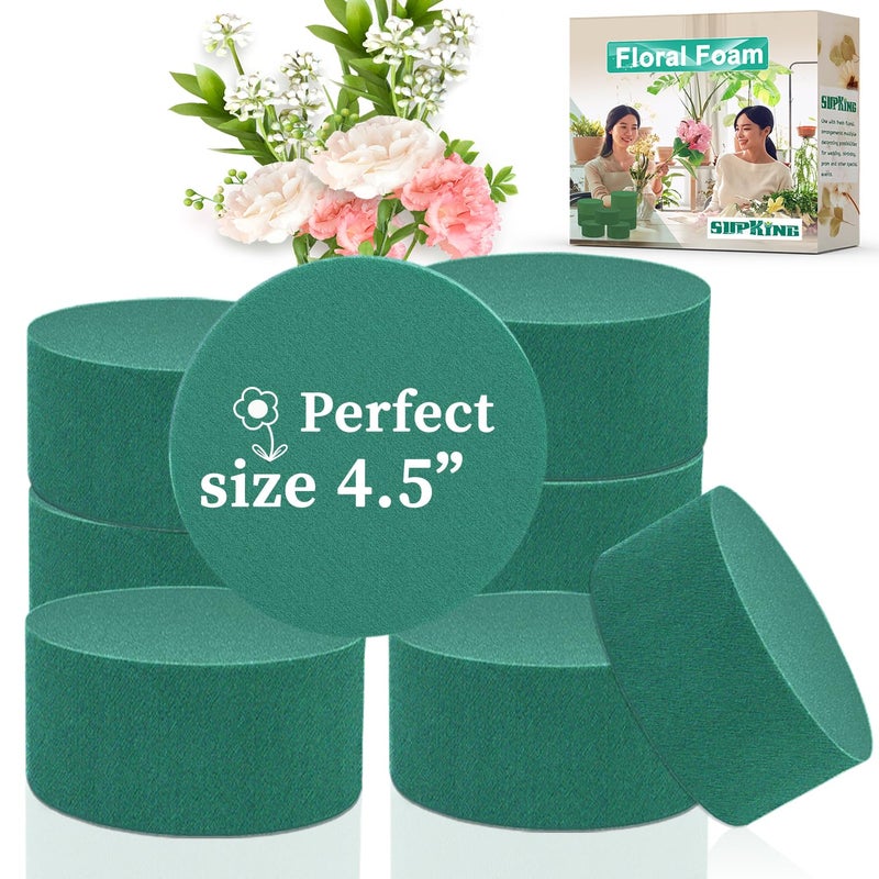 SupKing 8 Pcs Round Floral Foam Blocks 45 Green Wet Dry Flower Foams Florist Plant Foam for Craft Artificial and Fresh Flower Arrangements