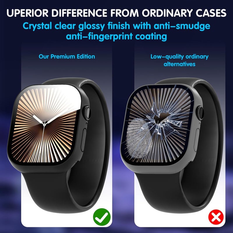 3 قطع من حافظة PC صلبة 360 درجة متوافقة مع ساعة Apple Watch Series 6/SE/5/4/SE 3 مقاس 40 مم، واقي شاشة زجاجي مقسى مضاد للخدوش، حساس للمس، غطاء فائق النحافة، أسود - Image 3
