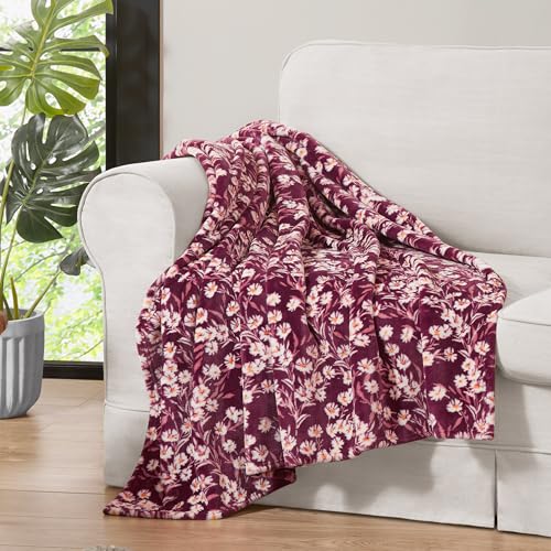 Jessica Simpson Plush 50"X70" Throw Blanket - Wildflower Park Red - Luxurious Plush Blanket for Ultimate Comfort and Cozy Warmth - Image 1