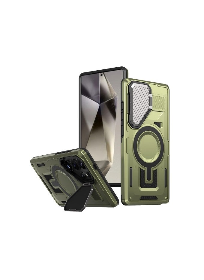 GOLDEN MASK - GOLDEN MASK Compatible With Samsung Galaxy S23 Ultra Case with Camera Protection, with Mag-safe Case Magnetic with Stand (Green) - Image 1