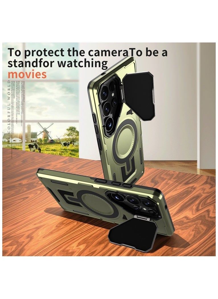 GOLDEN MASK - GOLDEN MASK Compatible With Samsung Galaxy S23 Ultra Case with Camera Protection, with Mag-safe Case Magnetic with Stand (Green) - Image 1
