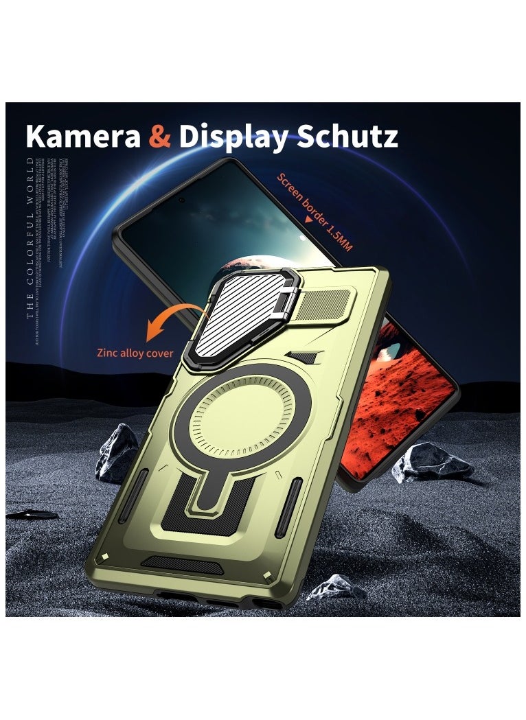GOLDEN MASK - GOLDEN MASK Compatible With Samsung Galaxy S23 Ultra Case with Camera Protection, with Mag-safe Case Magnetic with Stand (Green) - Image 1
