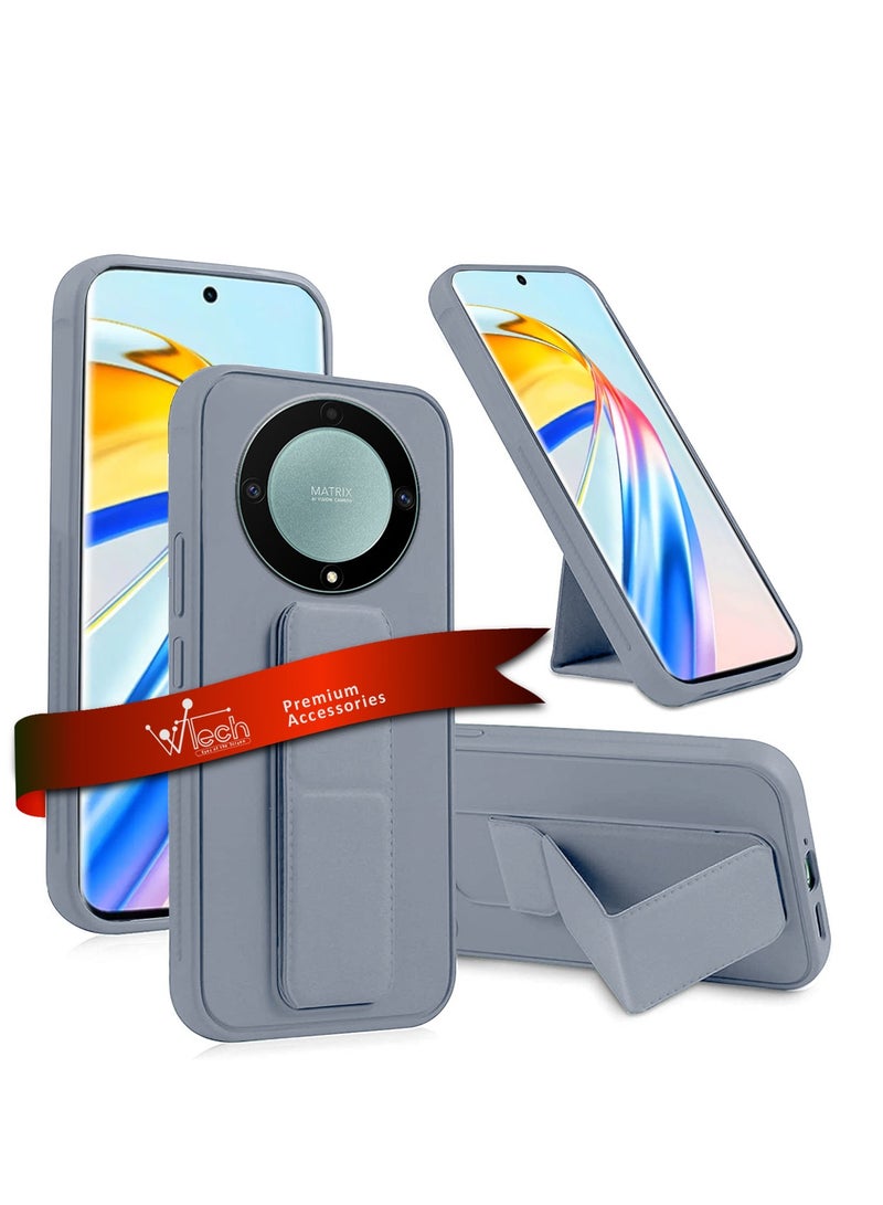 دبليو تيك غطاء حماية بقبضة يد وحامل متعدد مغناطيسي للسيارة ومسند وحزام للأصابع لهاتف Honor X9b 5G 2023 رمادي - Image 1