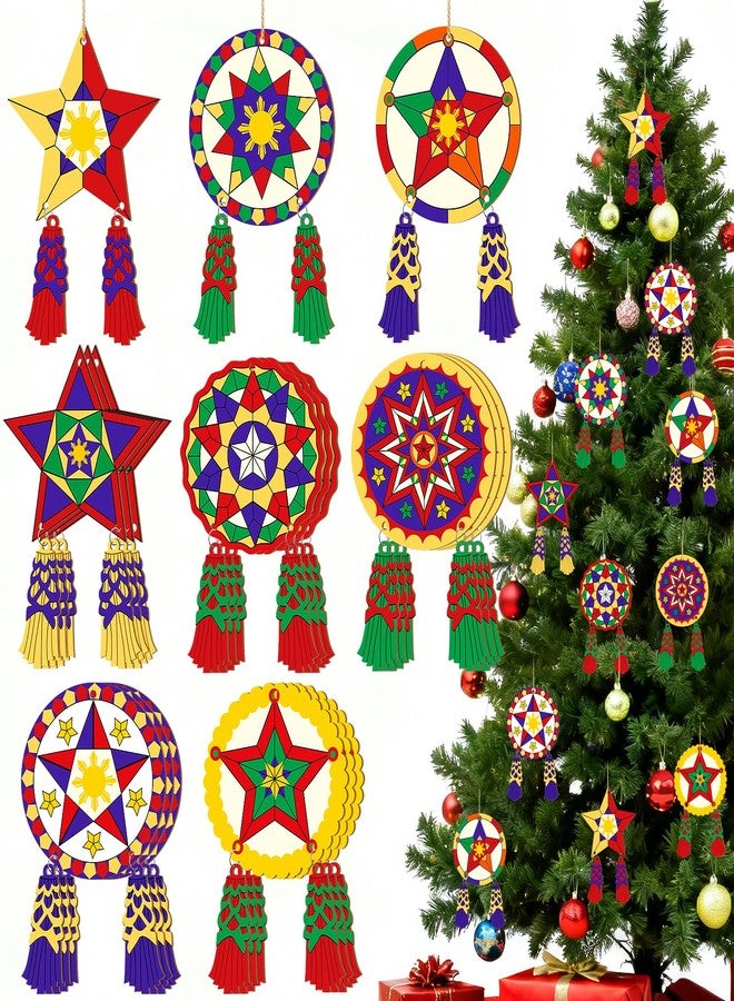 Sophena 24 Pcs Christmas Parol Lantern Filipino Wooden Philippine Christmas Ornaments for Tree Decorations Hanging Ornaments Traditional Capiz Star Pendant Sign for Xmas Gift Home Window Holiday Decor Navidad - Image 1