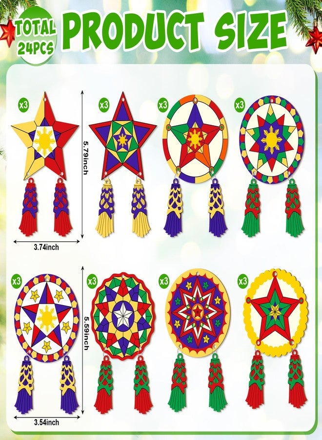 Sophena 24 Pcs Christmas Parol Lantern Filipino Wooden Philippine Christmas Ornaments for Tree Decorations Hanging Ornaments Traditional Capiz Star Pendant Sign for Xmas Gift Home Window Holiday Decor Navidad - Image 2