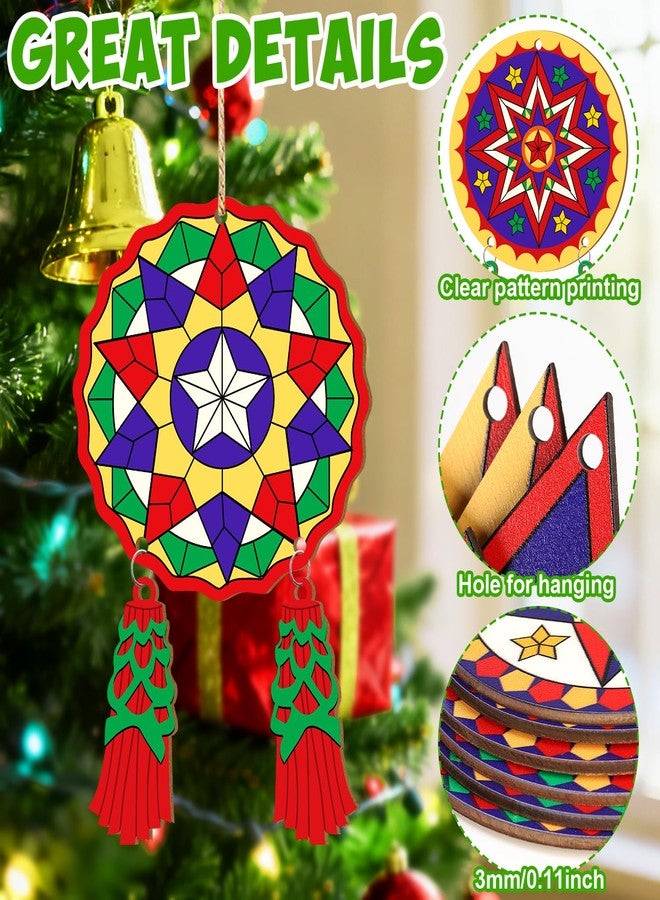 Sophena 24 Pcs Christmas Parol Lantern Filipino Wooden Philippine Christmas Ornaments for Tree Decorations Hanging Ornaments Traditional Capiz Star Pendant Sign for Xmas Gift Home Window Holiday Decor Navidad - Image 3