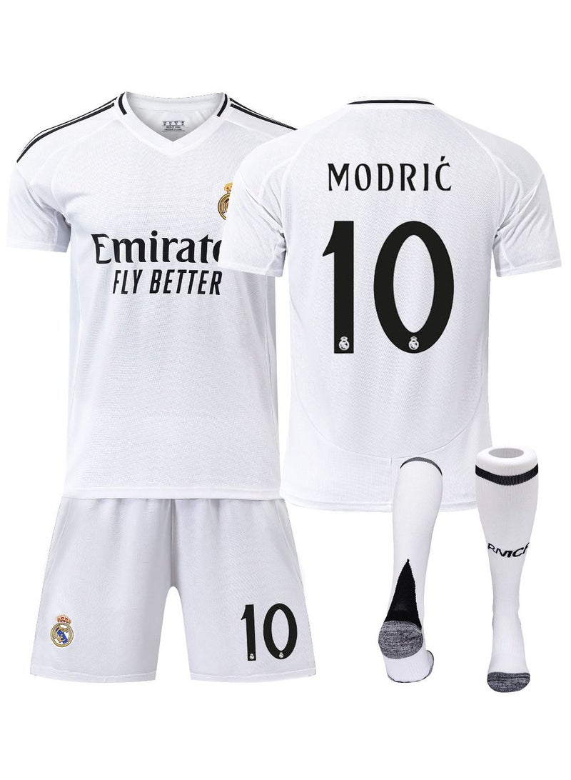 Adult Football Jersey Set, 23/24 New Season 3-Piece Jersey Set, Football Uniform, Real Madrid Home Cristiano Ronaldo #10 Jersey, Shorts And Socks Set, White, Adult Size, Football Jersey Gift Set