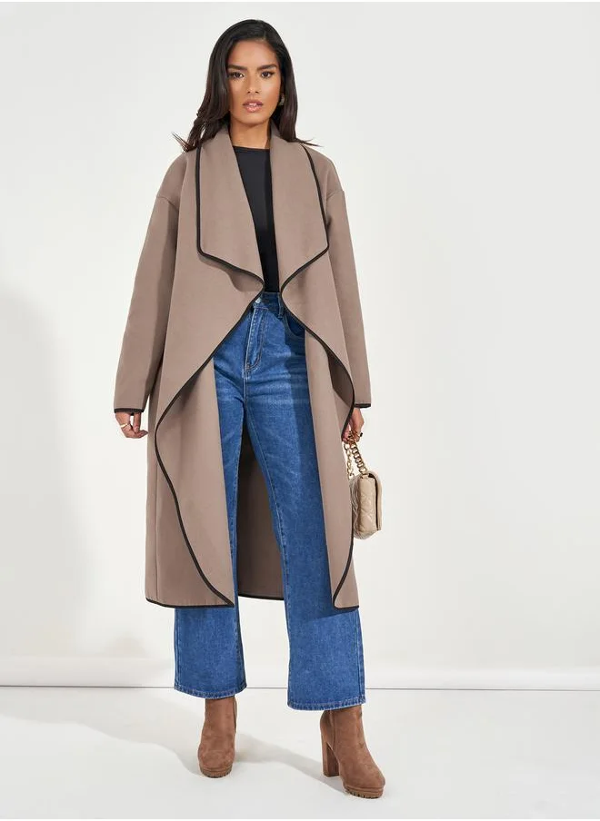 Styli Oversized Midi Length Wool Like Coat with Contrast Trim