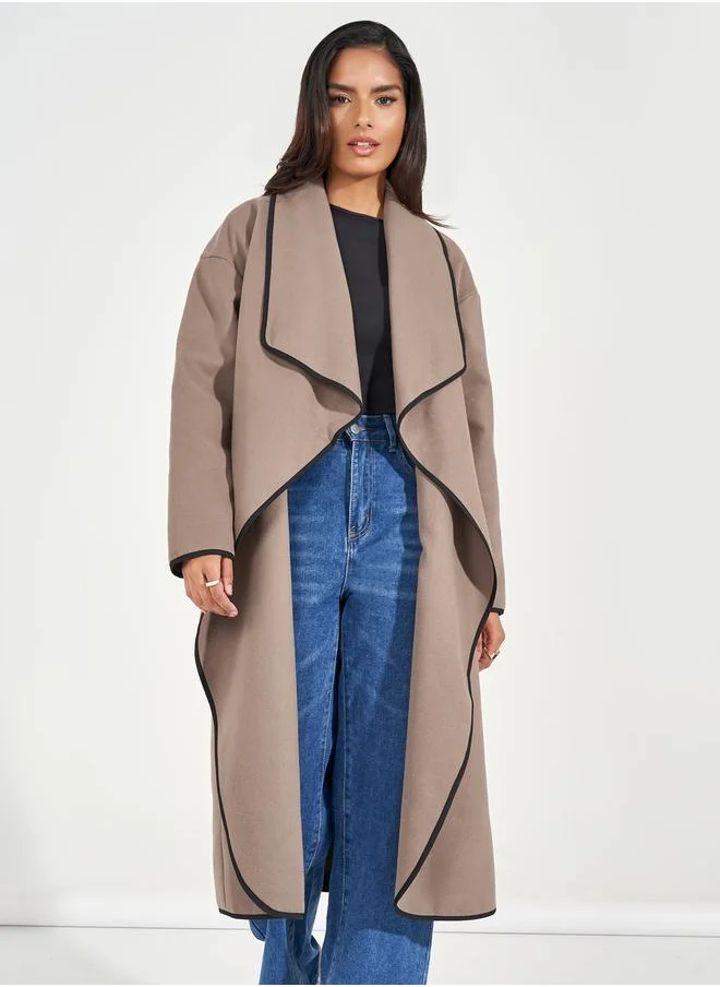 Styli Oversized Midi Length Wool Like Coat with Contrast Trim