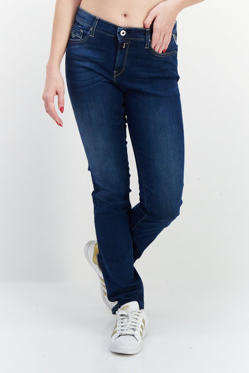 Replay Women Slim Fit Wash Stretchable Denim, Dark Indigo - Image 1