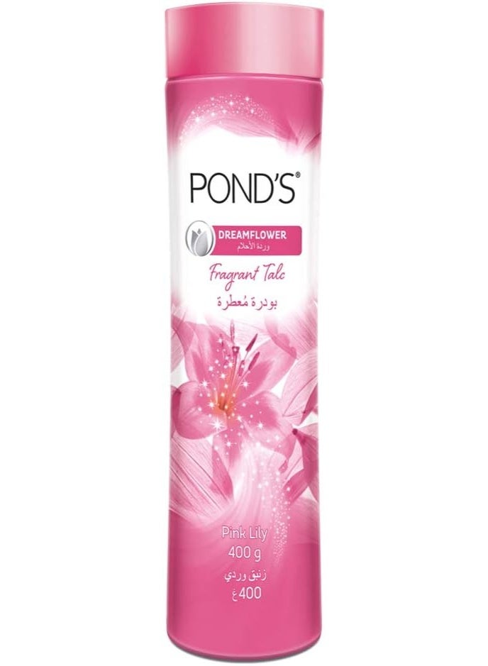 PONDS Pond's Dreamflower Fragrant Talcum Powder Pink Lily - Body Powder - Safe & Natural - Makes Skin Dry and Helps Prevent Rashes- 400 g - Image 1