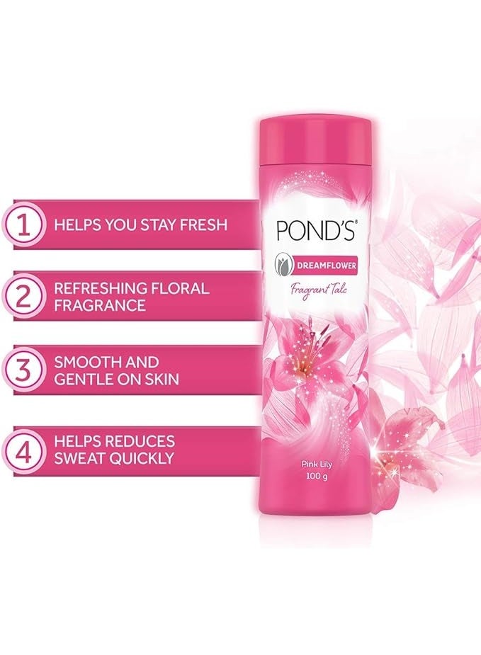 PONDS Pond's Dreamflower Fragrant Talcum Powder Pink Lily - Body Powder - Safe & Natural - Makes Skin Dry and Helps Prevent Rashes- 400 g - Image 3