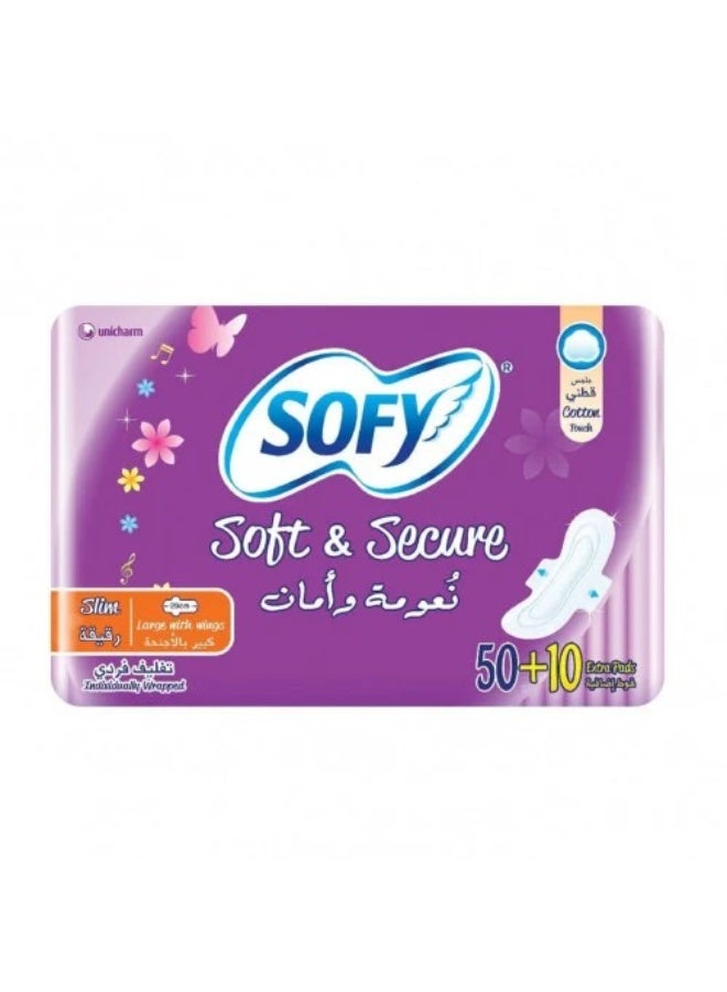 Sofy Soft & Secure, Slim, Large with Wings, 50 + 10 Pads