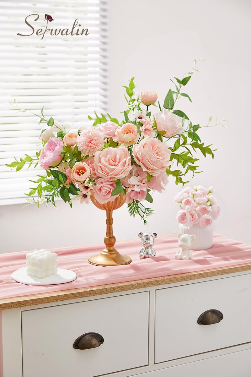 Serwalin Artificial Flowers Pink Flowers Fake Silk Flowers Wedding Cake Flowers for Wedding Bouquets Table Centerpieces Spring Decor Party Baby Shower Decoration - Image 2