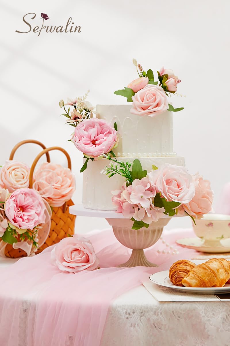 Serwalin Artificial Flowers Pink Flowers Fake Silk Flowers Wedding Cake Flowers for Wedding Bouquets Table Centerpieces Spring Decor Party Baby Shower Decoration - Image 5