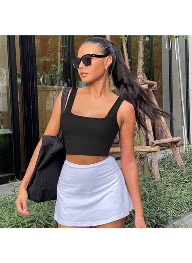 Garlo Womens 3 Pack Crop Tank Tops Basic Seamless Ribbed Sleeveless Square Neck Workout Top Summer Exercise Yoga Gym Shirts(Medium) - Image 3