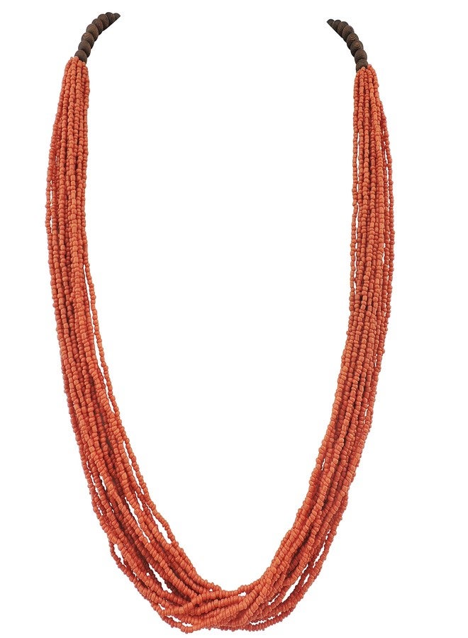 Bocar Long Multiple Row Handmade Beaded Statement Necklace with Gift Box (NK-10407-Burnt Orange) - Image 1
