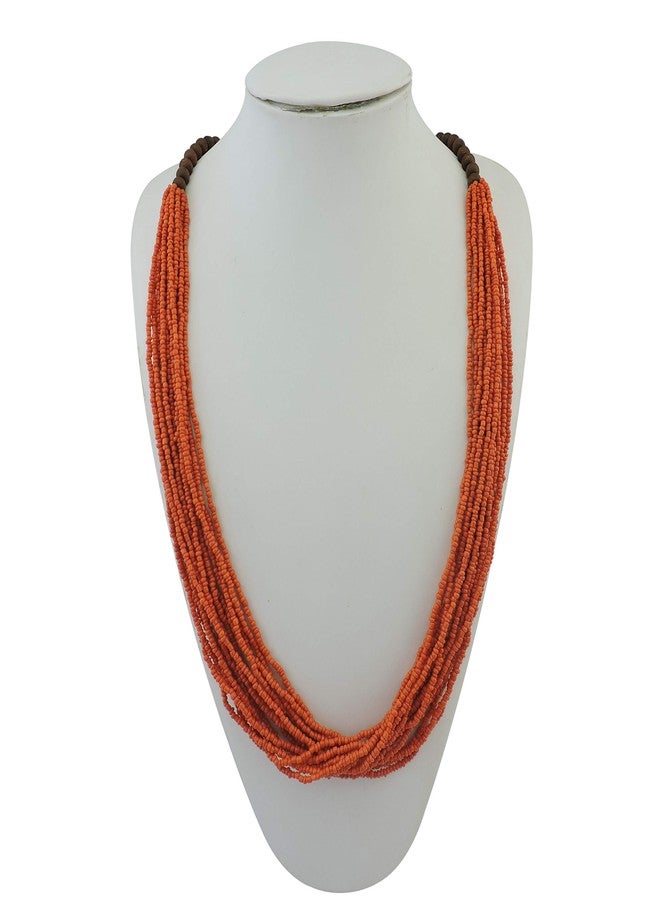 Bocar Long Multiple Row Handmade Beaded Statement Necklace with Gift Box (NK-10407-Burnt Orange) - Image 2