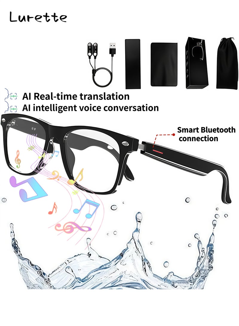 لوريت نظارات ذكية، ترجمة فورية بتقنية الذكاء الاصطناعي لـ 144 لغة، نظارات صوتية بتقنية بلوتوث مع مكبرات صوت، حماية من الأشعة فوق البنفسجية المستقطبة، صوت مفتوح الأذن، مساعد صوتي يعمل باللمس، نظارات بلوتوث 5.3 مضادة للضوء الأزرق للرجال والنساء - أسود - Image 1