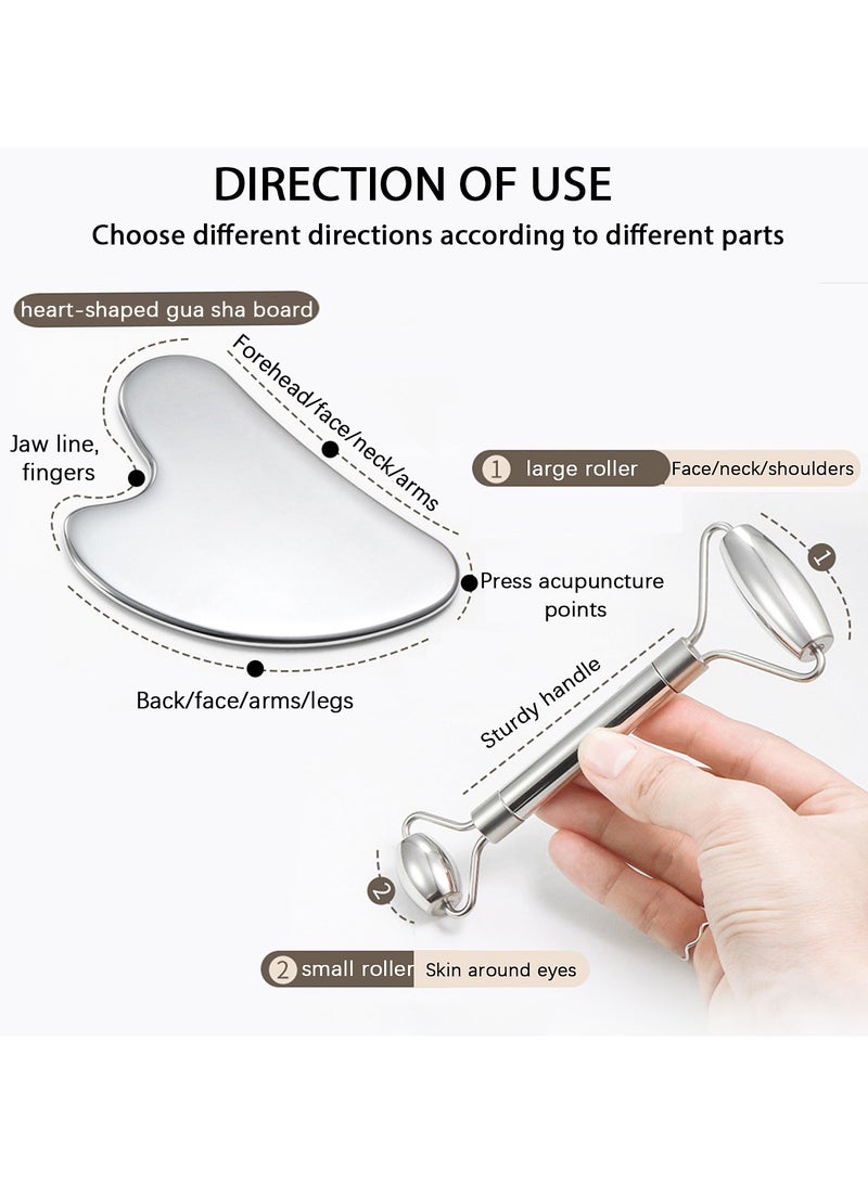 Loucky Gua Sha and Face Roller Set, Metal Guasha Tool and Ice Roller for Face, Eyes and Neck, Remove Puffiness, Lift Skin, Remove Fine Lines - Image 2