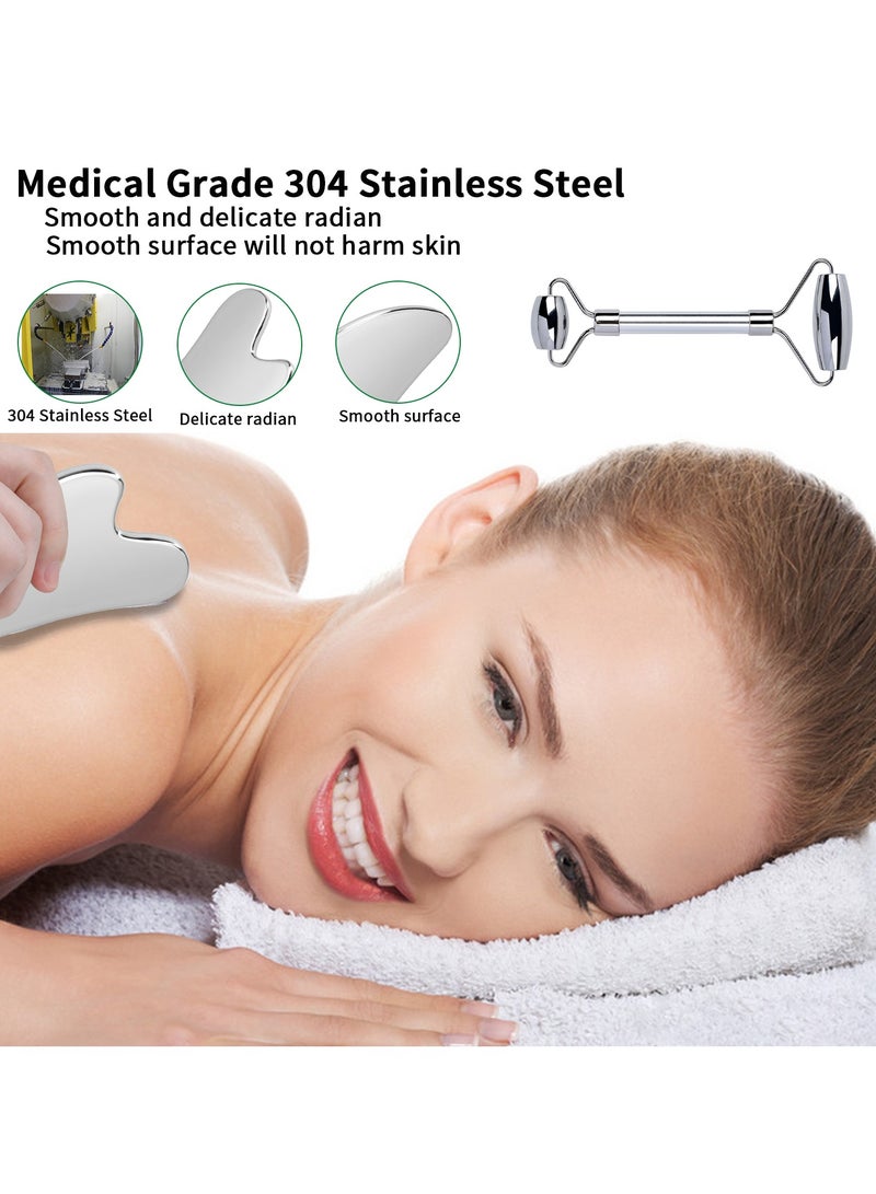 Loucky Gua Sha and Face Roller Set, Metal Guasha Tool and Ice Roller for Face, Eyes and Neck, Remove Puffiness, Lift Skin, Remove Fine Lines - Image 4
