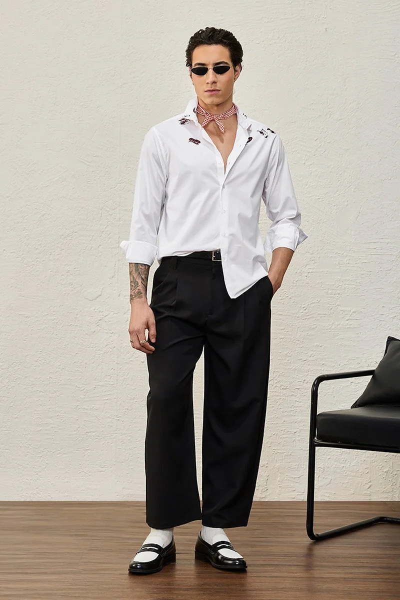 SNITCH White Printed Long Sleeve Regular Fit Luxe Shirt