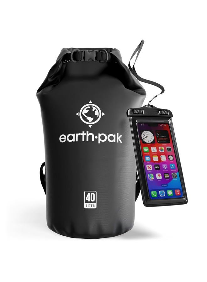 Earth Pak Waterproof Dry Bag - Roll Top Dry Compression Sack Keeps Gear Dry for Boating, Hiking, Camping and Fishing with Waterproof Phone Case (Black, 40L) - Image 1