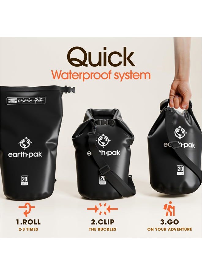 Earth Pak Waterproof Dry Bag - Roll Top Dry Compression Sack Keeps Gear Dry for Boating, Hiking, Camping and Fishing with Waterproof Phone Case (Black, 40L) - Image 5