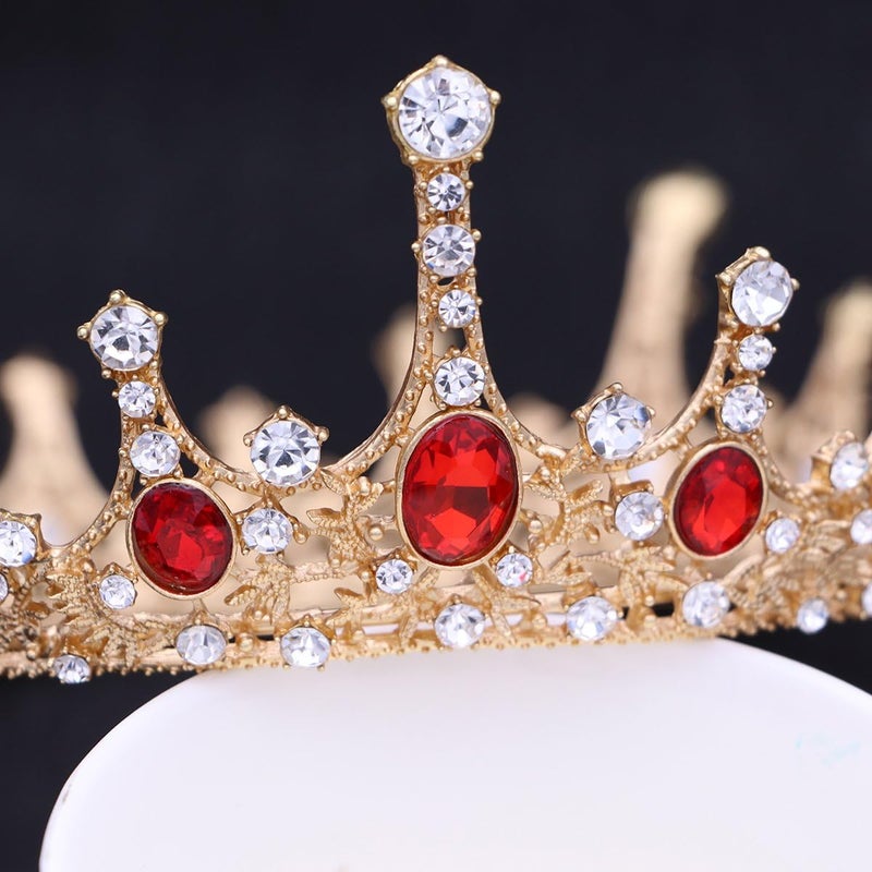 cheekyglo Queen Crowns, Rhinestone Baroque Vintage Wedding Tiara and Crowns (Red) - Image 4