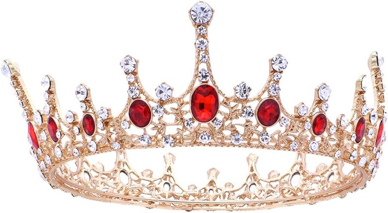 cheekyglo Queen Crowns, Rhinestone Baroque Vintage Wedding Tiara and Crowns (Red) - Image 1